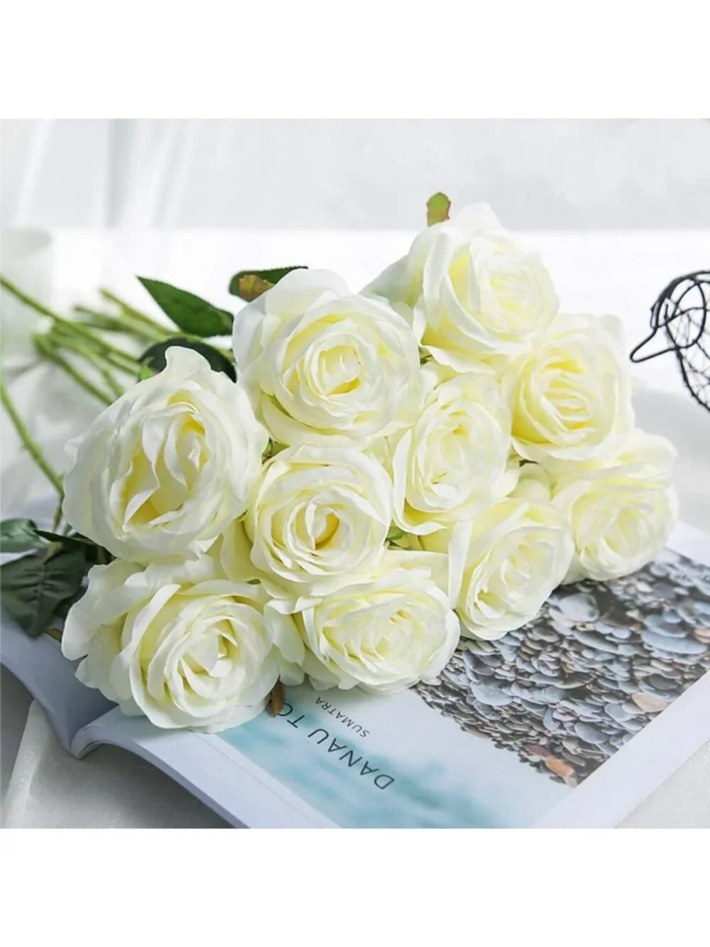 12PCS Realistic Silk Roses Bouquet - Long Stem Flowers for Home, Wedding & Party